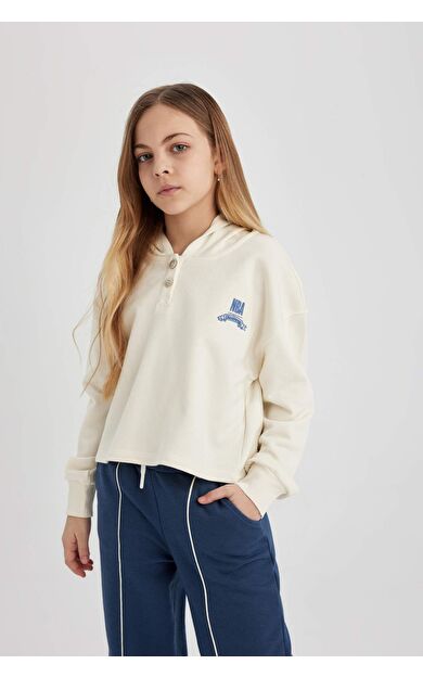 DeFactoFit Kız Çocuk NBA Wordmark Crop Kapüşonlu Sweatshirt