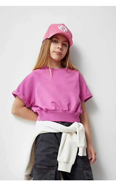 DeFactoFit Kız Çocuk Sırt Baskılı Sweatshirt Kumaşı Kısa Kollu Tişört C1038A824SMPN467