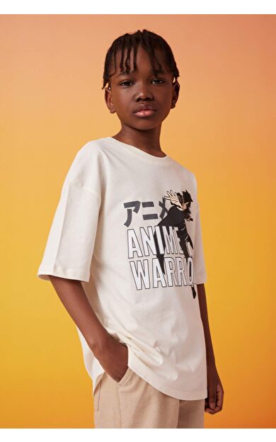 DeFactoFit Erkek Çocuk Oversize Fit Bisiklet Yaka Baskılı Kısa Kollu Tişört C1346A824SMER233