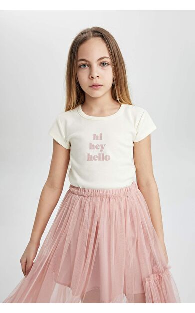 DeFactoFit Kız Çocuk Slim Fit Ribana Kısa Kollu Tişört C1433A824SMER136