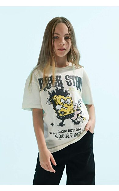 DeFactoFit Kız Çocuk SpongeBob Oversize Fit Kısa Kollu Tişört