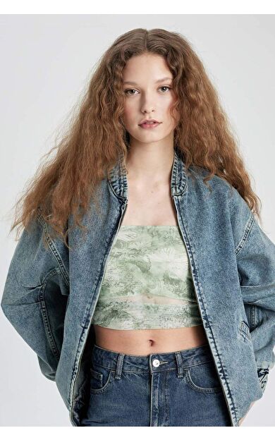 DeFactoFit Oversize Fit Bomber Yaka  Jean Ceket