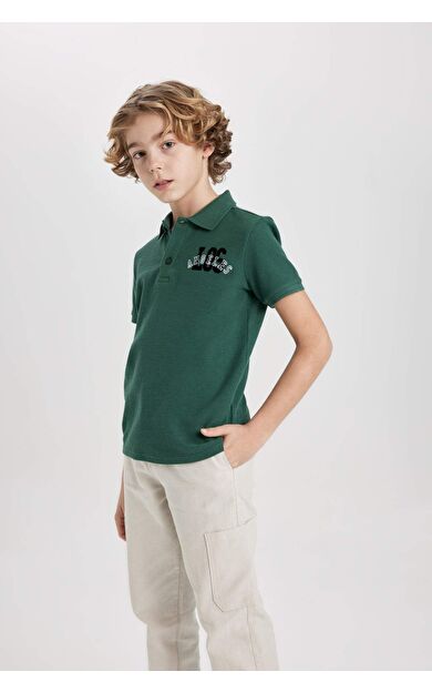 DeFactoFit Erkek Çocuk Waffle Kısa Kollu Polo Tişört