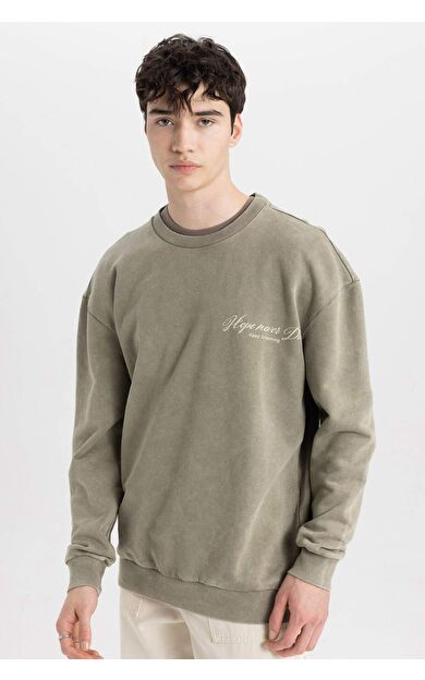 Comfort Fit Bisiklet Yaka Slogan Baskılı Sweatshirt