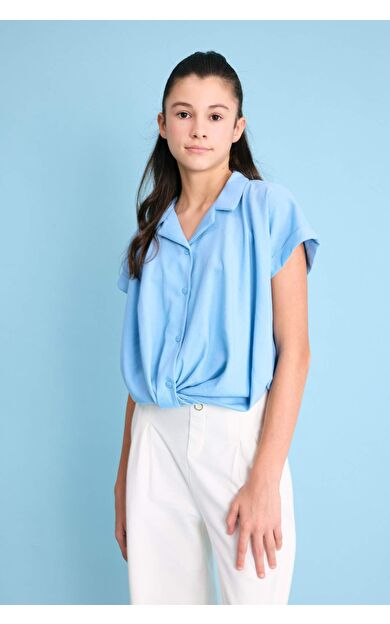 DeFactoFit Kız Çocuk Crop Pamuklu Kısa Kollu Gömlek