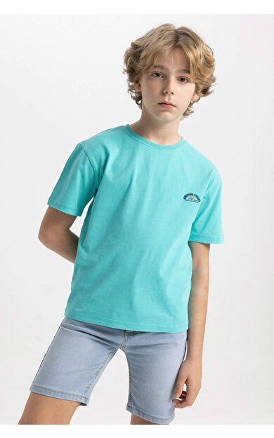 DeFactoFit Erkek Çocuk Bisiklet Yaka Nakışlı Kısa Kollu Tişört C1918A824SMGN444