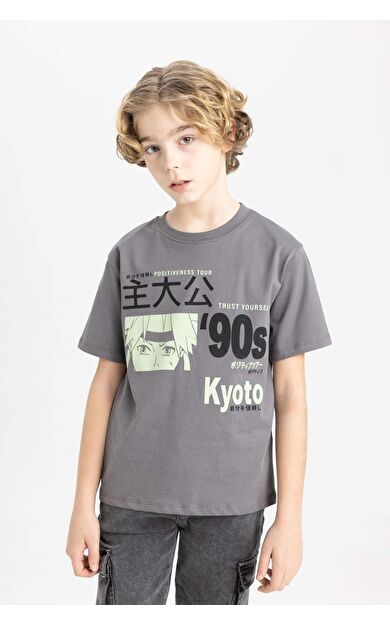 DeFactoFit Erkek Çocuk Regular Fit Bisiklet Yaka Baskılı Kısa Kollu Tişört