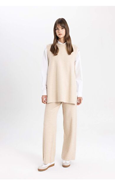 DeFactoFit Straight Fit Geniş Paça Triko Pantolon