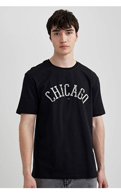 DeFactoFit Regular Fit Bisiklet Yaka Baskılı Kısa Kollu Tişört C2137AX24SMBK81