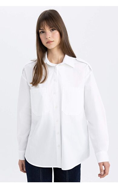 DeFactoFit Relax Fit Poplin Uzun Kollu Tunik