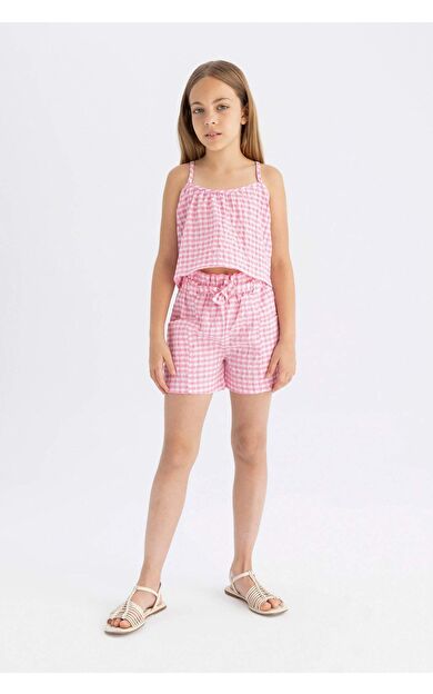 DeFactoFit Kız Çocuk Paperbag Kareli Şort