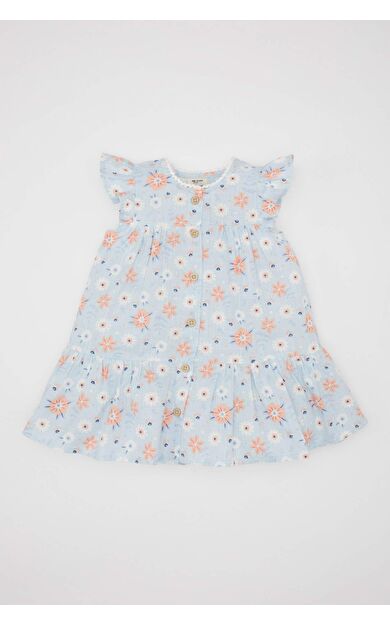 DeFactoFit Kız Bebek Çiçekli Kısa Kollu Poplin Elbise