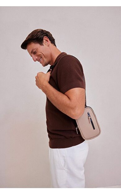 DeFactoFit Erkek Orta Suni Deri Telefon Çantası