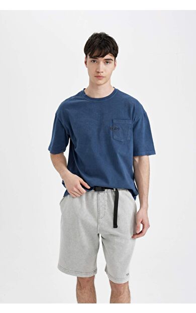 DeFactoFit Boxy Fit Bisiklet Yaka Baskılı Tişört