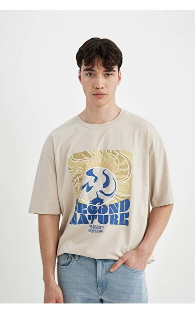 DeFactoFit Comfort Fit Bisiklet Yaka Baskılı Kısa Kollu Tişört C2497AX24SMBG700