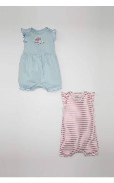 DeFactoFit Kız Bebek Yeni Doğan Çizgili Penye 2'li Tulum