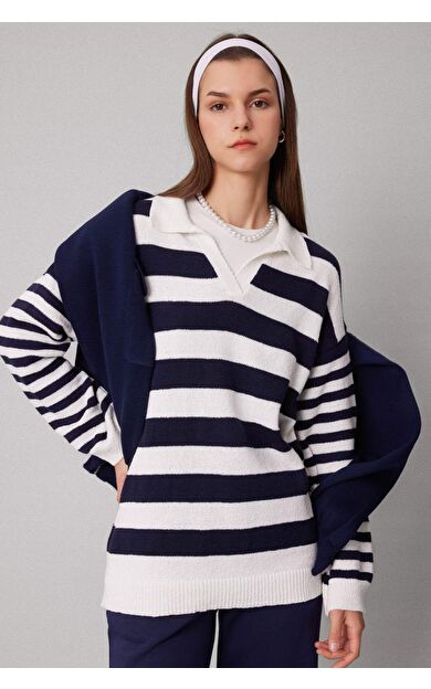 DeFactoFit Regular Fit Çizgili Polo Yaka Tişört Tunik