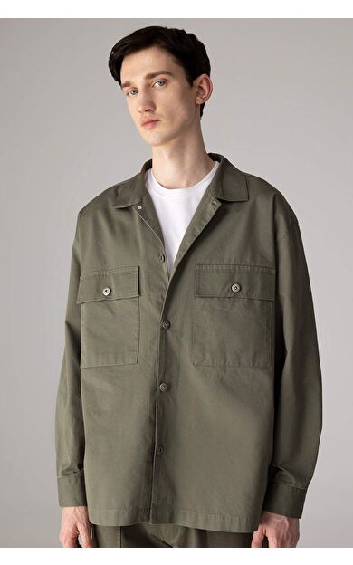 DeFactoFit Oversize Fit Polo Yaka Twill Uzun Kollu Gömlek