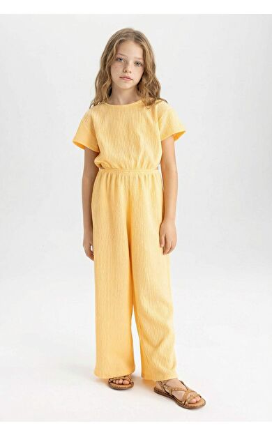 DeFactoFit Kız Çocuk Bürümcük Kısa Kollu Tulum