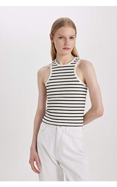 DeFactoFit Slim Fit Çizgili Halter Yaka Fitilli Kaşkorse Atlet