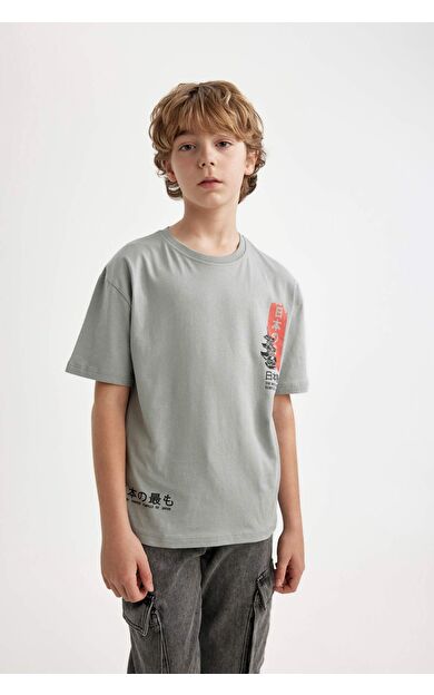 DeFactoFit Erkek Çocuk Oversize Fit Bisiklet Yaka Baskılı Kısa Kollu Tişört C3168A824SMBE780