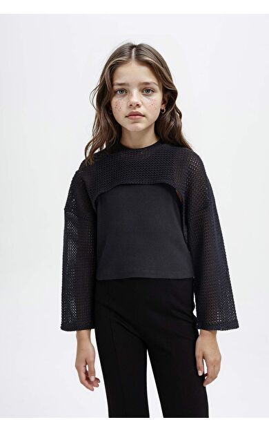 DeFactoFit Kız Çocuk Relax Fit Bisiklet Yaka Ribana Uzun Kollu Tişört C3350A824SPBK81