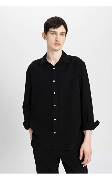 DeFactoFit Relax Fit Polo Yaka Uzun Kollu Gömlek