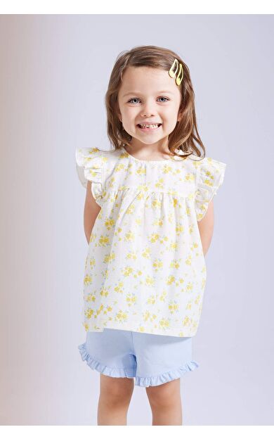 DeFactoFit Kız Bebek Çiçekli Keten Görünümlü Kolsuz Gömlek
