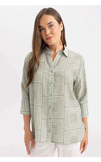 DeFactoFit Regular Fit Desenli Yarım Kollu Gömlek