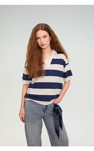 DeFacto Relax Fit Polo Yaka Çizgili Kısa Kollu Polo Tişört