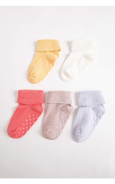 DeFactoFit Kız Bebek Dikişsiz 5'li Pamuklu Uzun Çorap