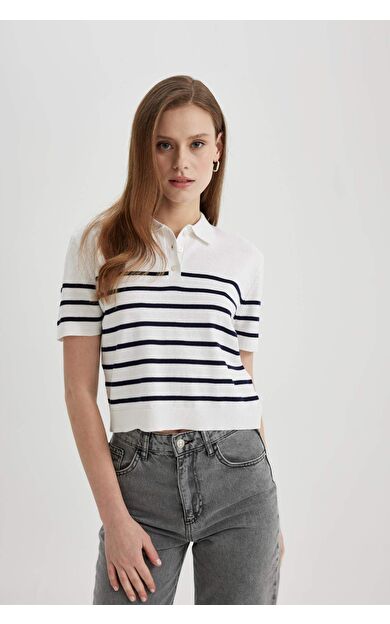 DeFactoFit Regular Fit Polo Yaka Kısa Kollu Kazak