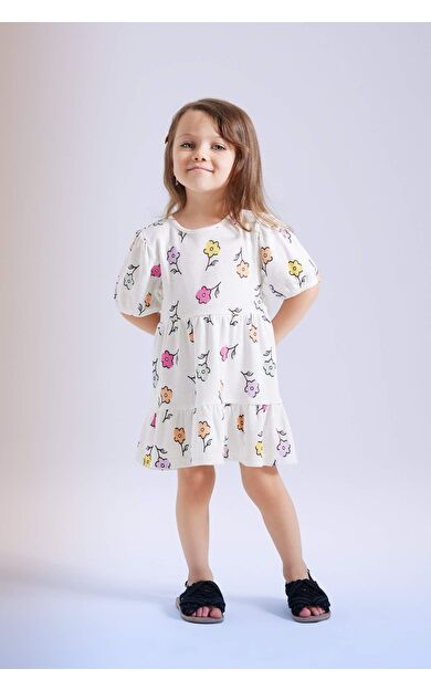DeFactoFit Kız Bebek Çiçekli Kısa Kollu Waffle Elbise