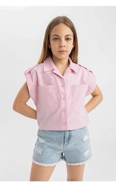 DeFactoFit Kız Çocuk Crop Pamuklu Kısa Kollu Gömlek C4554A824SMPN624