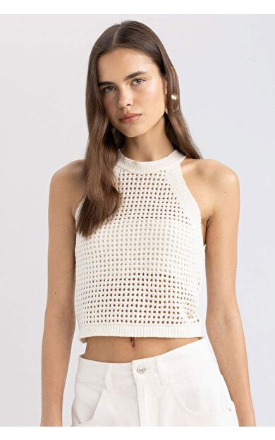 DeFactoFit Crop Halter Yaka Ajur Triko Atlet