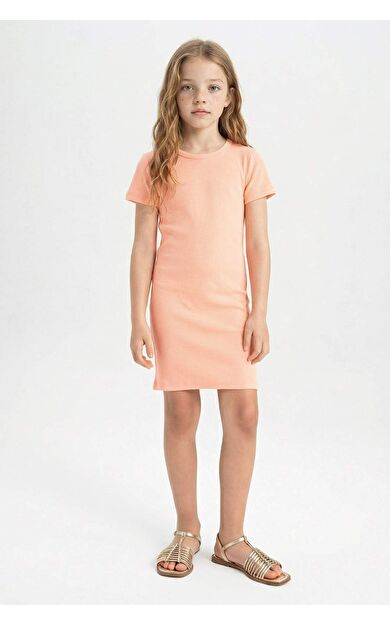 DeFactoFit Kız Çocuk Fitilli Kaşkorse Kısa Kollu Elbise