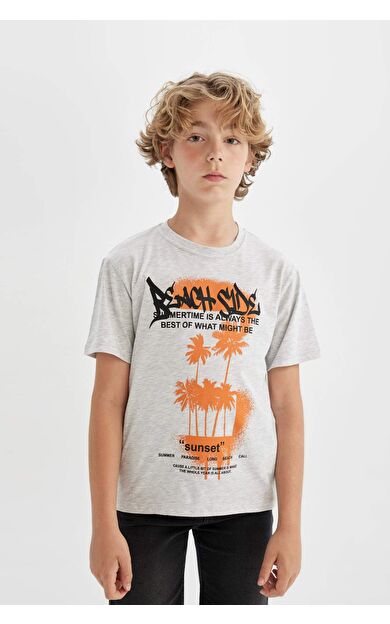 DeFactoFit Erkek Çocuk Regular Fit Bisiklet Yaka Baskılı Kısa Kollu Tişört C4659A824SMGR400