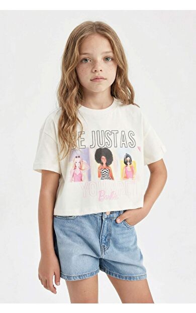 DeFactoFit Kız Çocuk Barbie Kısa Kollu Tişört