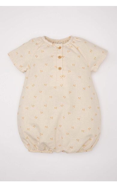 DeFactoFit Kız Bebek Yeni Doğan Floral Keten Tulum