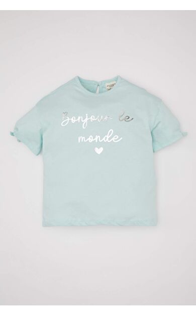 DeFactoFit Kız Bebek Regular Fit Slogan Baskılı Kısa Kollu Tişört