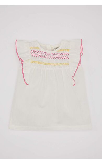 DeFactoFit Kız Bebek Bisiklet Yaka Vual Kısa Kollu Gömlek