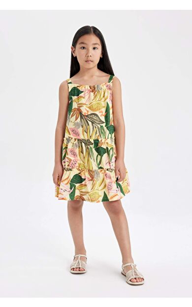 DeFactoFit Kız Çocuk Poplin Kolsuz Desenli Elbise