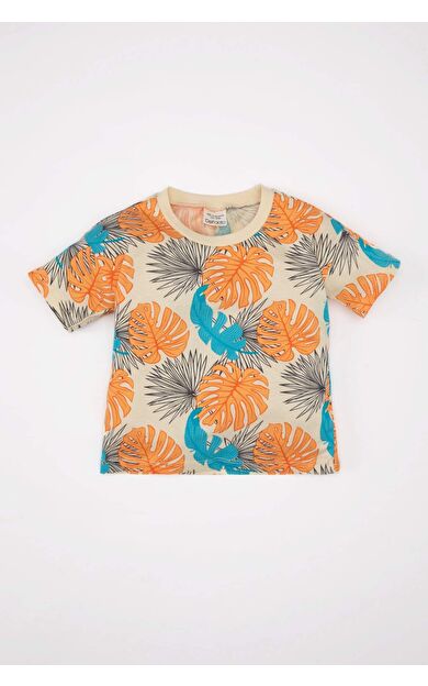 DeFactoFit Erkek Bebek Regular Fit Bisiklet Yaka Palmiye Desenli Kısa Kollu Tişört