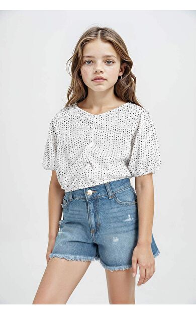 DeFactoFit Kız Çocuk Relax Fit Krinkıl Kumaş Kısa Kollu Tişört