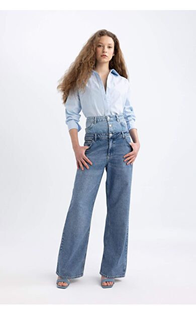 Afra x DeFacto 90's Wide Leg Yüksek Bel Uzun Jean Pantolon