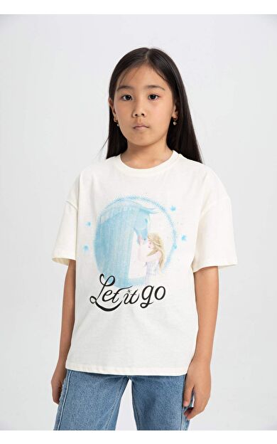 DeFactoFit Kız Çocuk Frozen Relax Fit Kısa Kollu Tişört