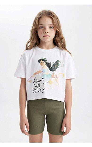 DeFactoFit Kız Çocuk Disney Prenses Crop Kısa Kollu Tişört