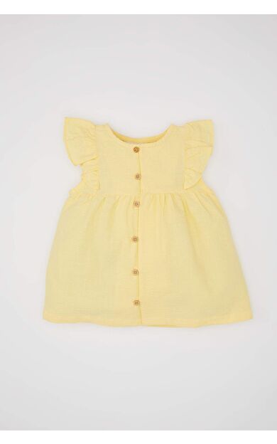 DeFactoFit Kız Bebek Bisiklet Yaka Poplin Kısa Kollu Gömlek