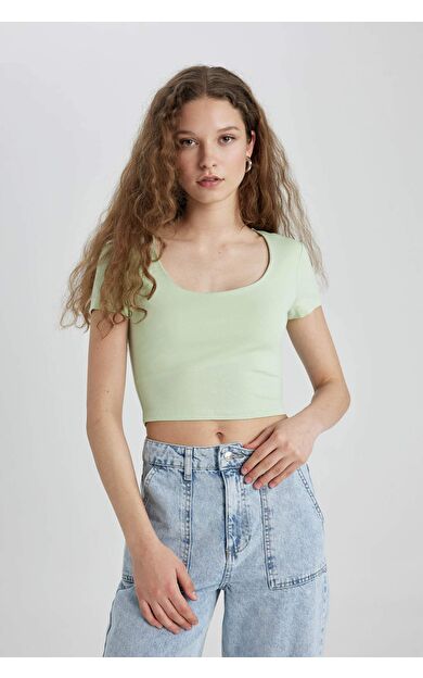 DeFactoFit Fitted U Yaka Kısa Kollu Tişört C6102AX24SMGN1107