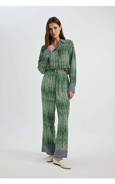 DeFactoFit Wide Leg Desenli Yüksek Bel Geniş Paça Uzun Boy Maroken Pantolon